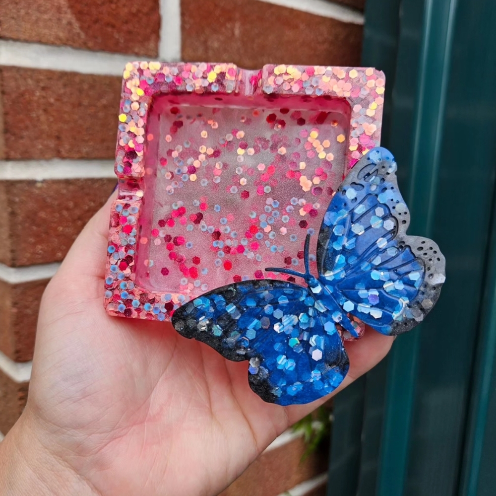 Pink Ashtray w/Butterfly